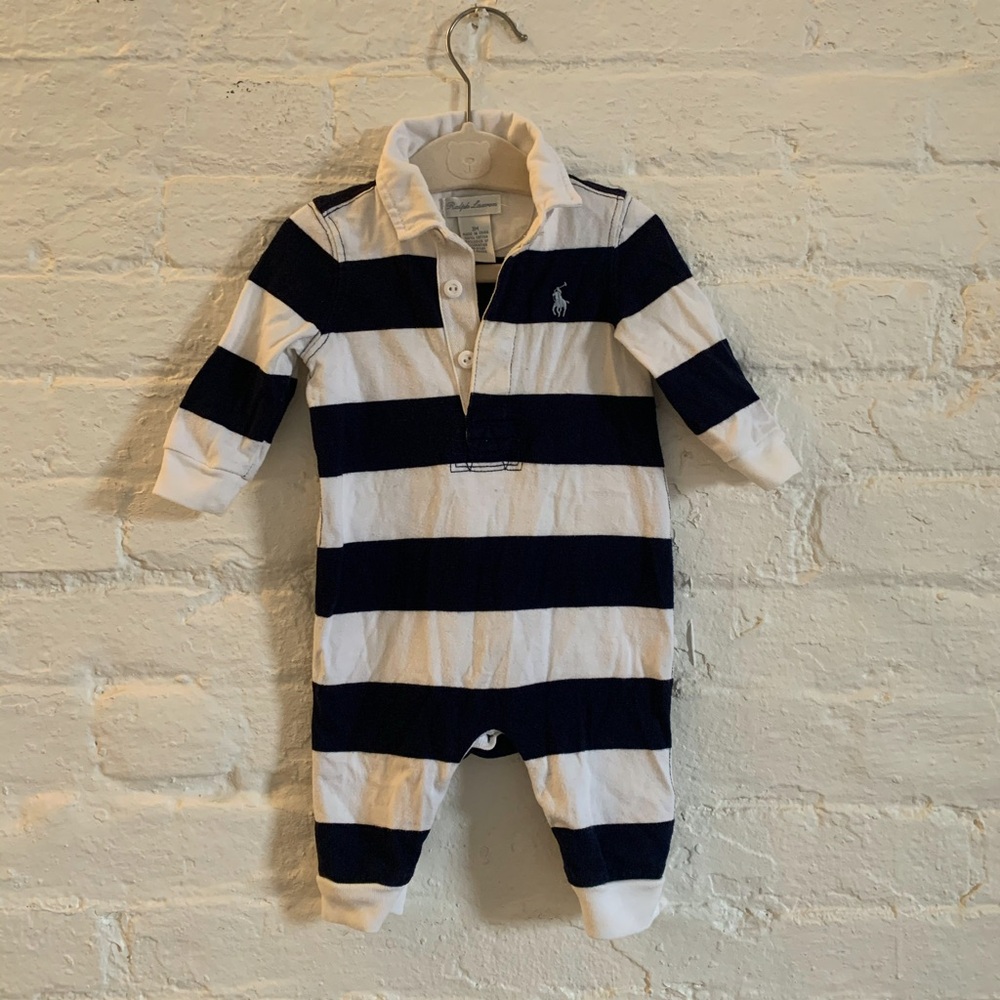 Polo Ralph Lauren striped cotton polo navy white one piece baby 3m